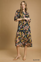 Floral Abstract Print Collared Tiered Midi Dress - Black Mix-Dress-Umgee-Stuffology - Where Vintage Meets Modern, A Boutique for Real Women in Crosbyton, TX