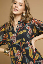 Floral Abstract Print Collared Tiered Midi Dress - Black Mix-Dress-Umgee-Stuffology - Where Vintage Meets Modern, A Boutique for Real Women in Crosbyton, TX