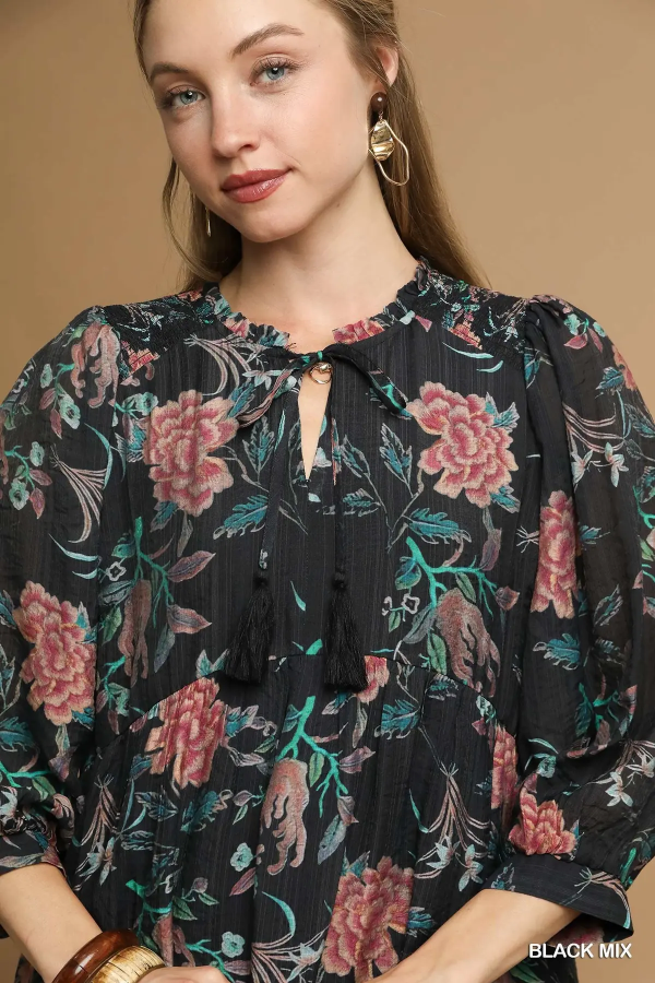 Floral Abstract Print Midi Dress - Black Mix-Dress-Umgee-Stuffology - Where Vintage Meets Modern, A Boutique for Real Women in Crosbyton, TX