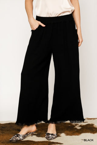 Linen Blend Wide Leg Pants - Black Fray Hem-Pants-Umgee-Stuffology - Where Vintage Meets Modern, A Boutique for Real Women in Crosbyton, TX