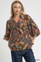 Floral Print Ruffled V-Neck Top-Top-Umgee-Stuffology - Where Vintage Meets Modern, A Boutique for Real Women in Crosbyton, TX