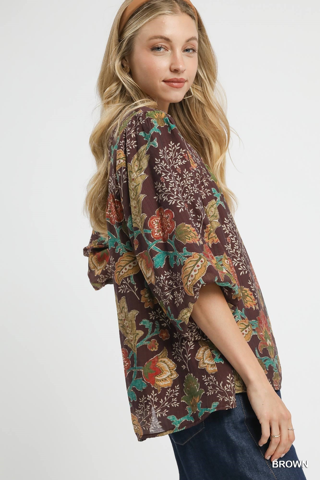 Floral Print Ruffled V-Neck Top-Top-Umgee-Stuffology - Where Vintage Meets Modern, A Boutique for Real Women in Crosbyton, TX
