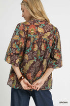 Floral Print Ruffled V-Neck Top-Top-Umgee-Stuffology - Where Vintage Meets Modern, A Boutique for Real Women in Crosbyton, TX