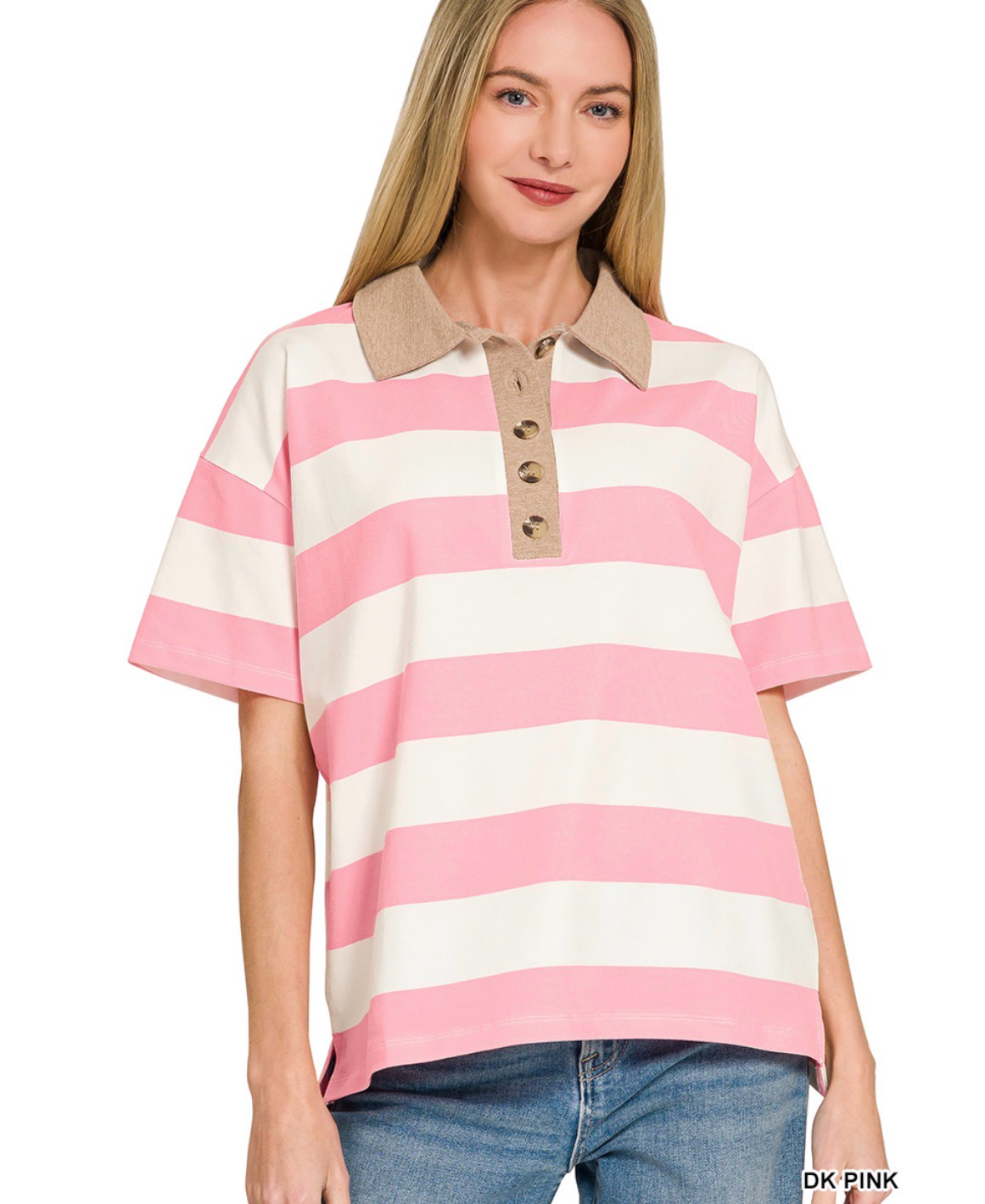 Striped Collared Polo Top-stripe top-Stuffology Boutique -Stuffology - Where Vintage Meets Modern, A Boutique for Real Women in Crosbyton, TX