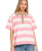 Striped Collared Polo Top-stripe top-Stuffology Boutique -Stuffology - Where Vintage Meets Modern, A Boutique for Real Women in Crosbyton, TX