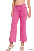 HOT PINK ACID WASHED HIGH WAIST FRAYED HEM STRAIGHT WIDE JEANS | Stuffology Boutique-Jeans-Zenana-Stuffology - Where Vintage Meets Modern, A Boutique for Real Women in Crosbyton, TX