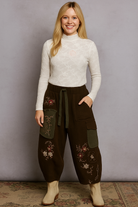 POL Clothing Black Double Gauze Floral Embroidered Pants-pants-POL Clothing-Stuffology - Where Vintage Meets Modern, A Boutique for Real Women in Crosbyton, TX