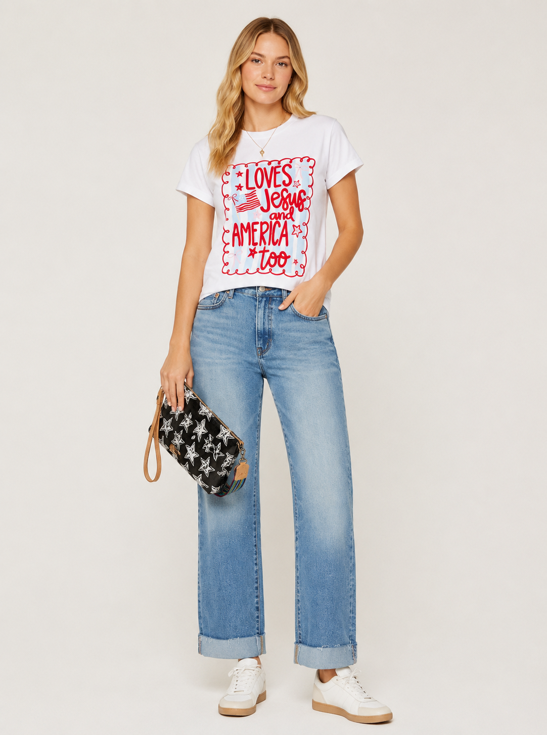 Love Jesus and America Graphic Tee-Graphic Tees-Branded Cotton-Stuffology - Where Vintage Meets Modern, A Boutique for Real Women in Crosbyton, TX