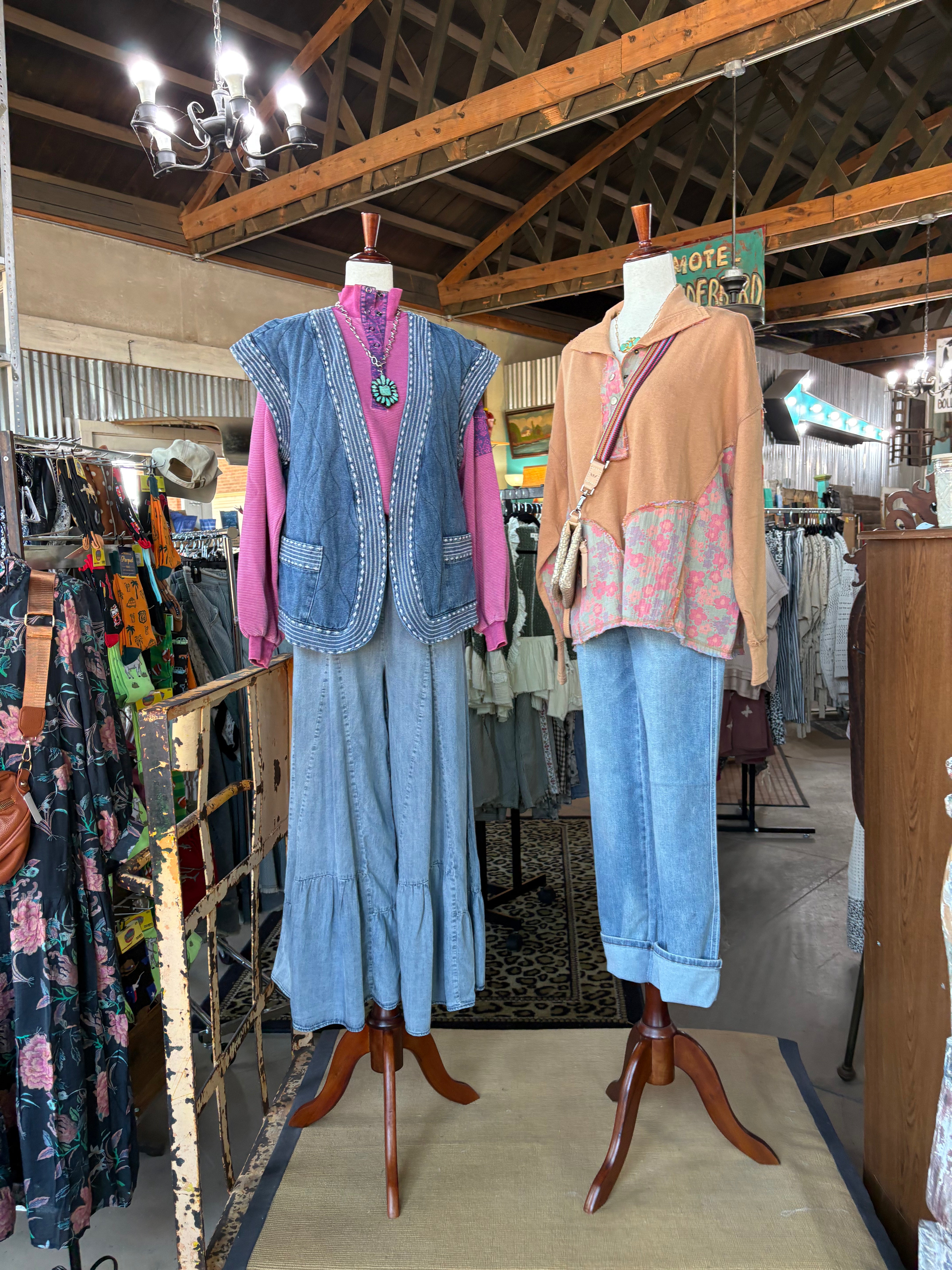 Embroidered Denim Hem Quilted Vest-Denim Vest-Easel-Stuffology - Where Vintage Meets Modern, A Boutique for Real Women in Crosbyton, TX