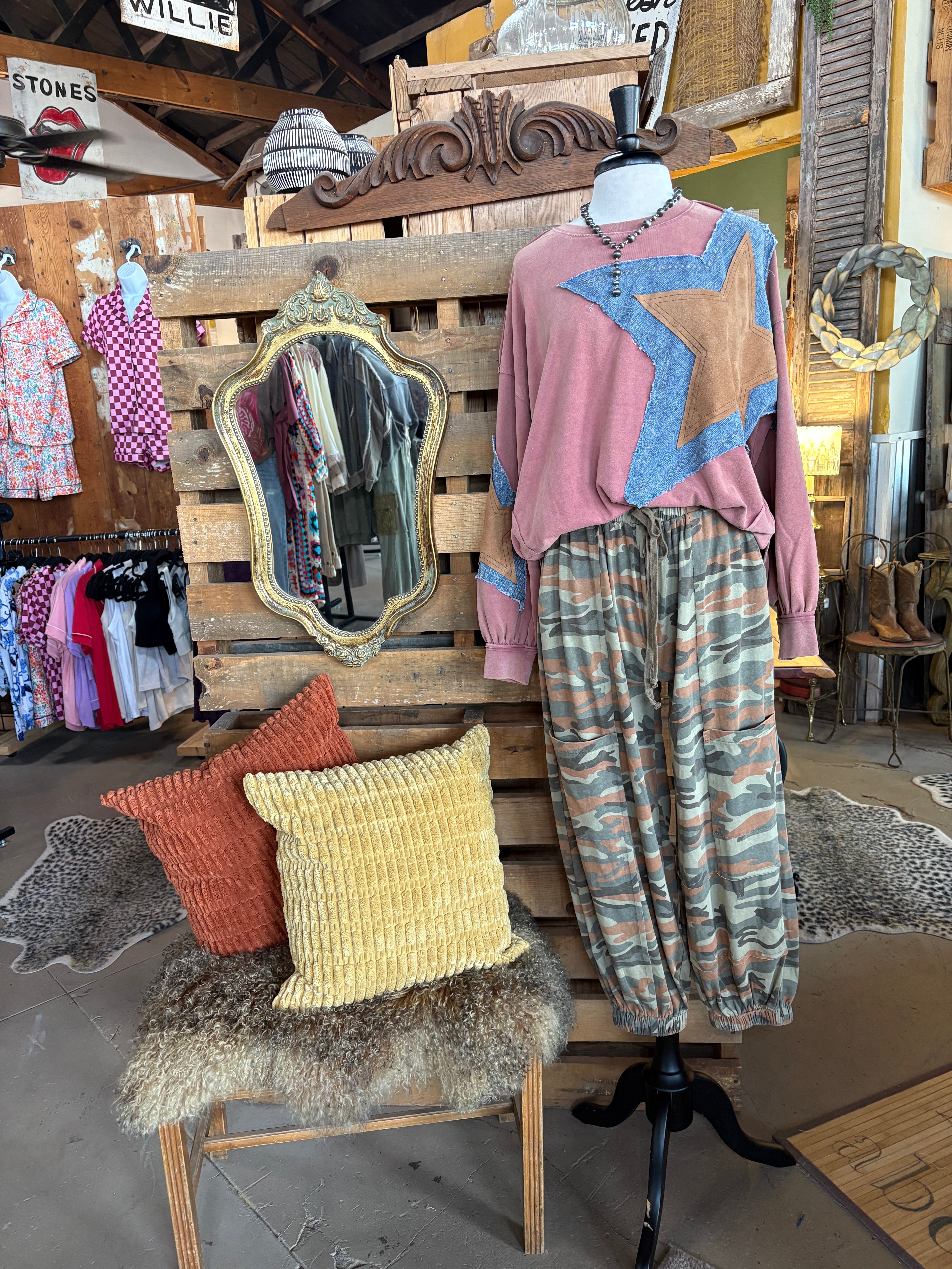 Camouflage Print Washed Pants - Sage Olive-Bottoms-Easel-Stuffology - Where Vintage Meets Modern, A Boutique for Real Women in Crosbyton, TX