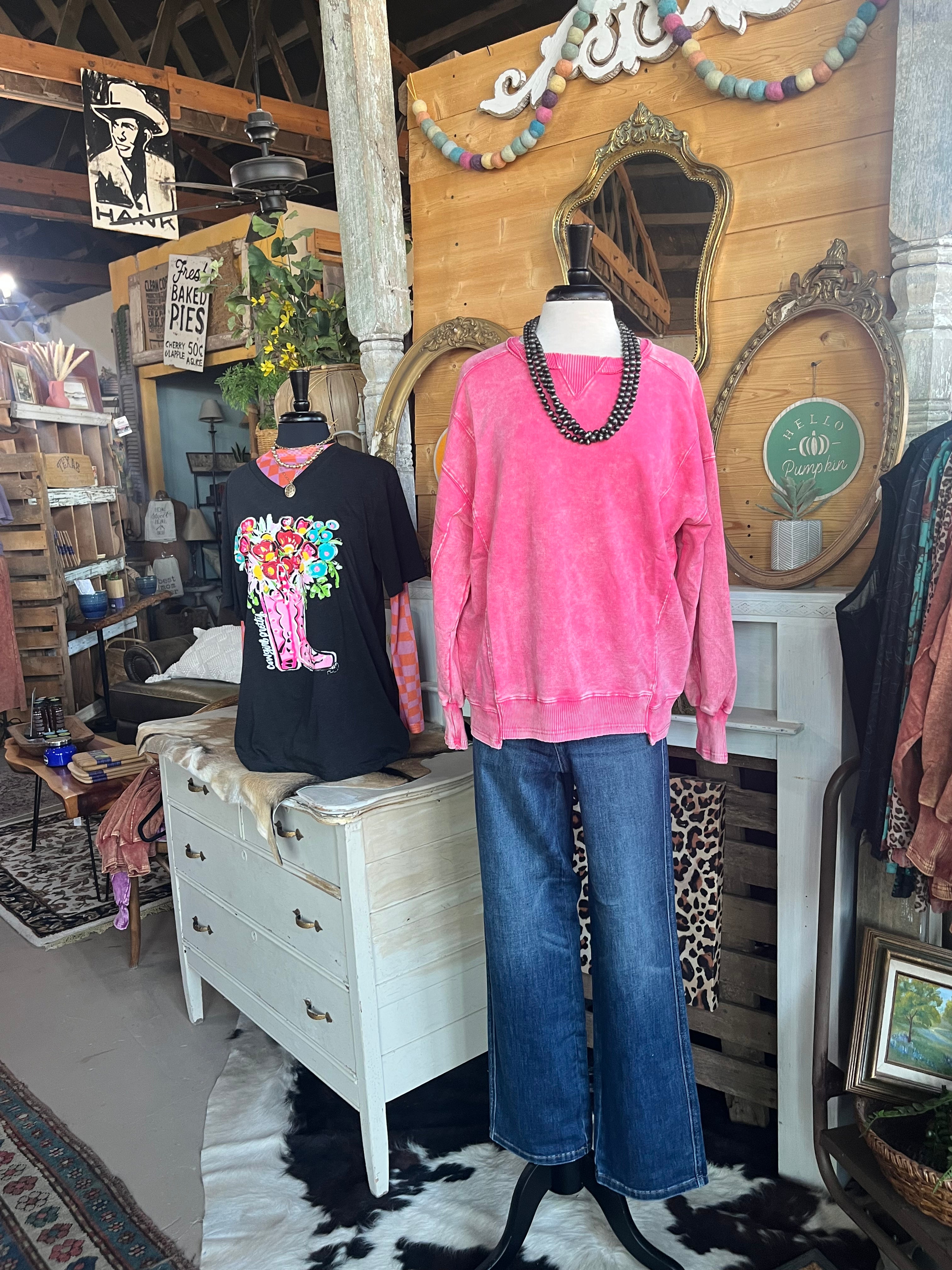 FRENCH TERRY ACID WASH PULLOVER /STUFFOLOGY BOUTIQUE-SWEATSHIRT-Stuffology Boutique-Stuffology - Where Vintage Meets Modern, A Boutique for Real Women in Crosbyton, TX