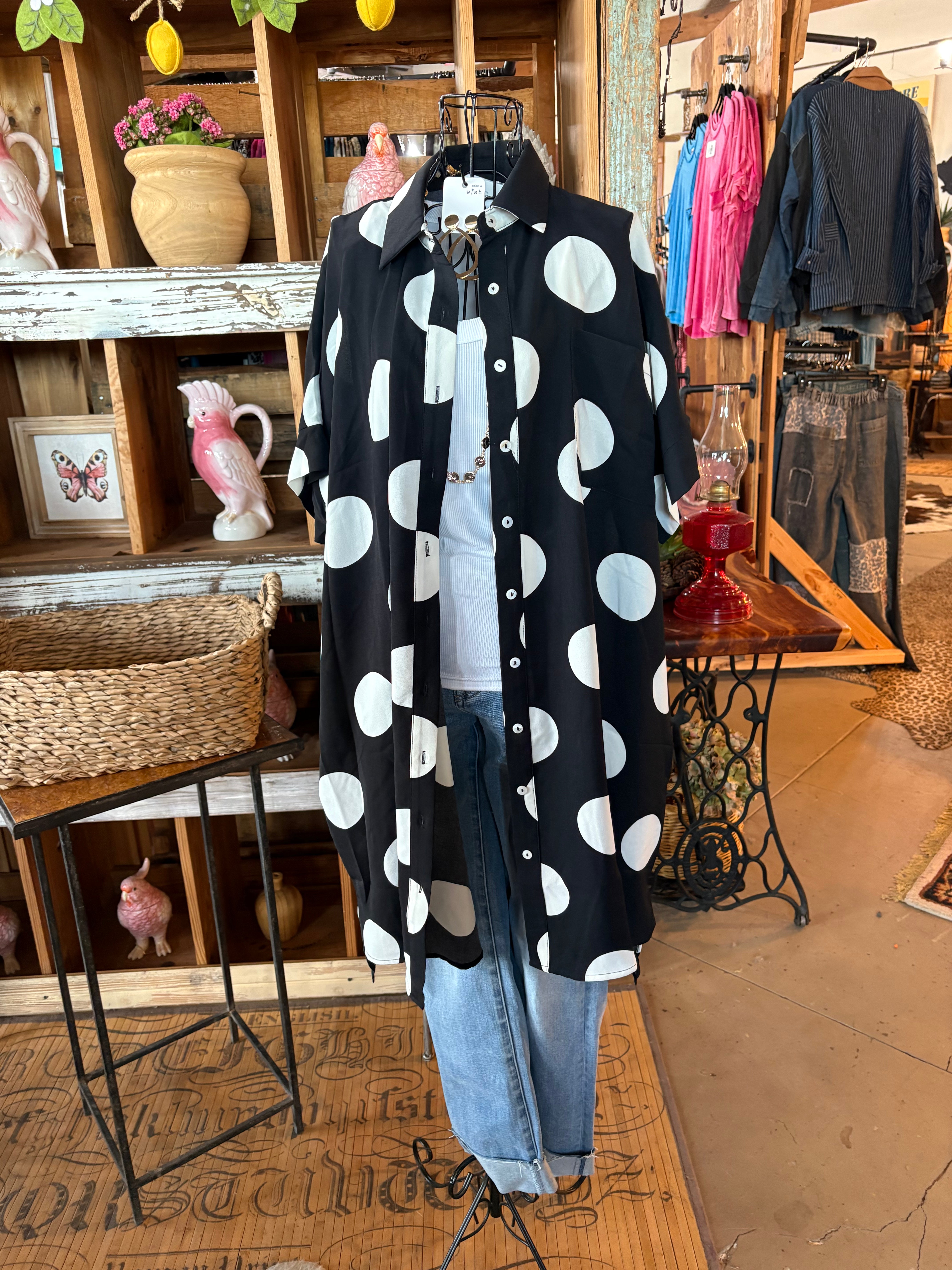 Short Sleeve Polka Dot Button-Down Dress-Dresses-Oddi-Stuffology - Where Vintage Meets Modern, A Boutique for Real Women in Crosbyton, TX
