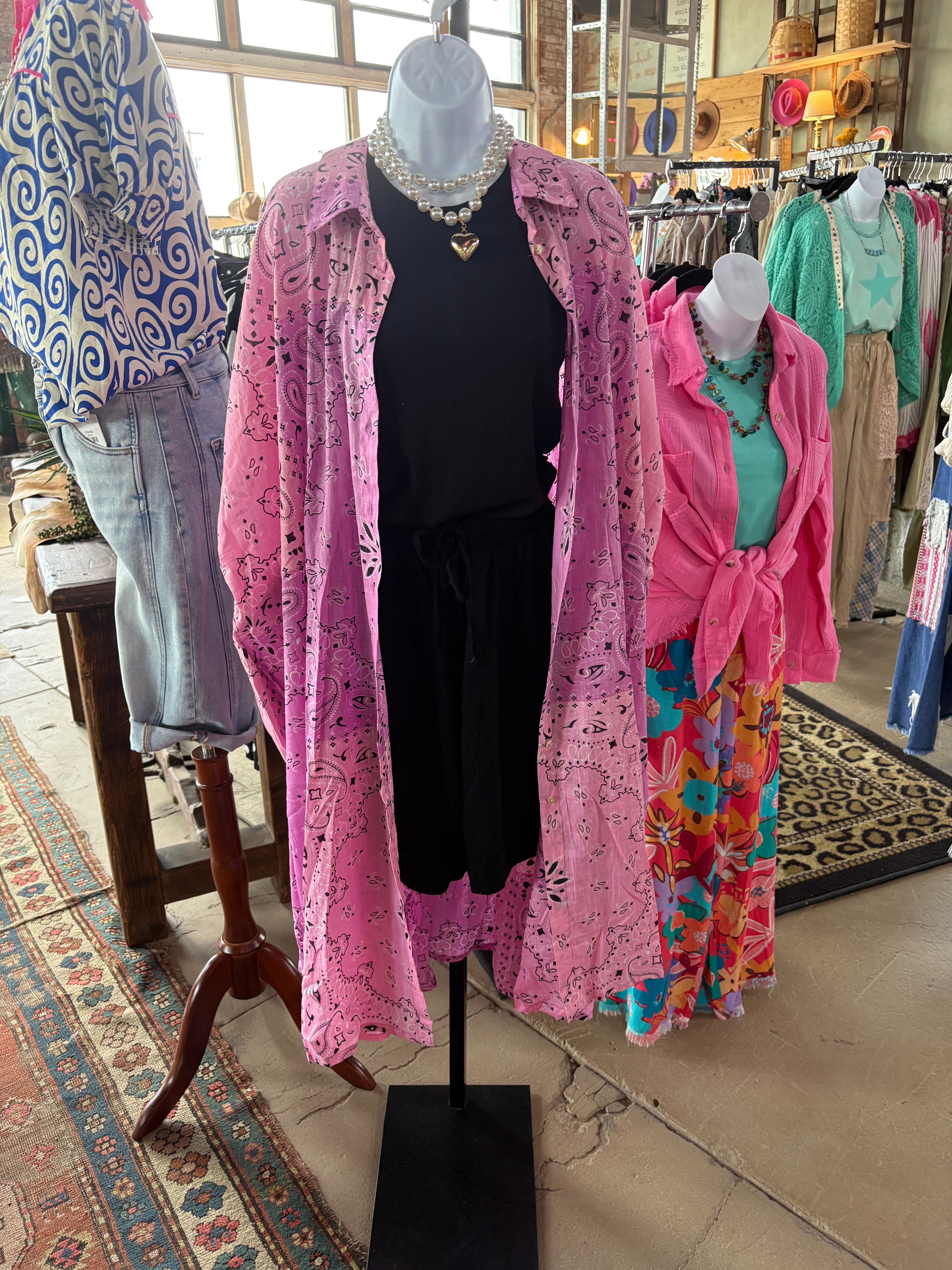 Pink Floral Printed Button Down Dress - Jacket-Dresses-Pol Clothing-Stuffology - Where Vintage Meets Modern, A Boutique for Real Women in Crosbyton, TX