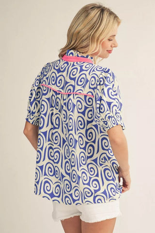 Royal Summer Swirl Print Top-Tops-Jodifl-Stuffology - Where Vintage Meets Modern, A Boutique for Real Women in Crosbyton, TX