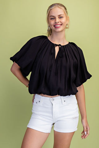 Balloon Sleeve Tie Neck Top-TOP-Gigio-Stuffology - Where Vintage Meets Modern, A Boutique for Real Women in Crosbyton, TX