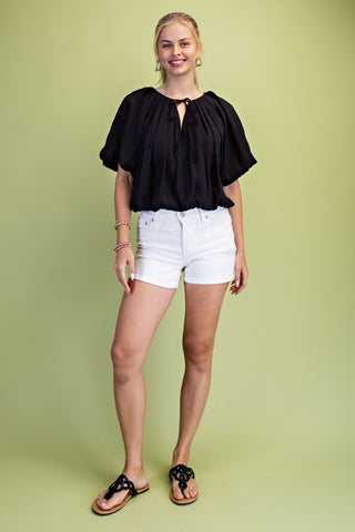 Balloon Sleeve Tie Neck Top-TOP-Gigio-Stuffology - Where Vintage Meets Modern, A Boutique for Real Women in Crosbyton, TX