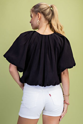 Balloon Sleeve Tie Neck Top-TOP-Gigio-Stuffology - Where Vintage Meets Modern, A Boutique for Real Women in Crosbyton, TX