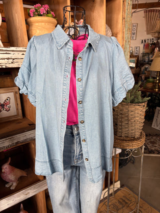 Puff Sleeve Button-Down Top-Blouse-BiBi-Stuffology - Where Vintage Meets Modern, A Boutique for Real Women in Crosbyton, TX