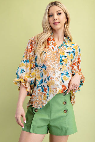 Floral Printed Button Down Top-Blouse-Gigio-Stuffology - Where Vintage Meets Modern, A Boutique for Real Women in Crosbyton, TX