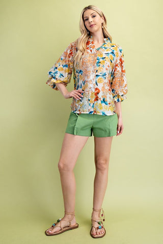 Floral Printed Button Down Top-Blouse-Gigio-Stuffology - Where Vintage Meets Modern, A Boutique for Real Women in Crosbyton, TX