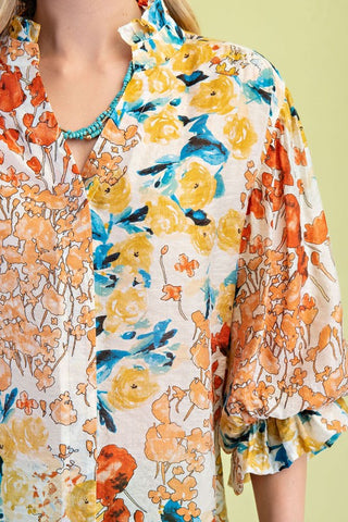 Floral Printed Button Down Top-Blouse-Gigio-Stuffology - Where Vintage Meets Modern, A Boutique for Real Women in Crosbyton, TX