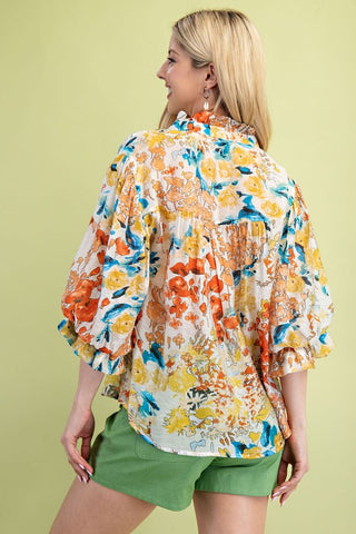 Floral Printed Button Down Top-Blouse-Gigio-Stuffology - Where Vintage Meets Modern, A Boutique for Real Women in Crosbyton, TX