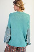 Lucky Letter Knit Sweater with Denim Sleeves-Sweaters-Easel-Stuffology - Where Vintage Meets Modern, A Boutique for Real Women in Crosbyton, TX