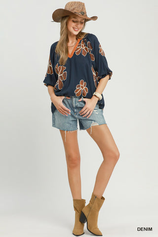 Floral Embroidered V-Neck Relaxed Top-TOP-Umgee-Stuffology - Where Vintage Meets Modern, A Boutique for Real Women in Crosbyton, TX