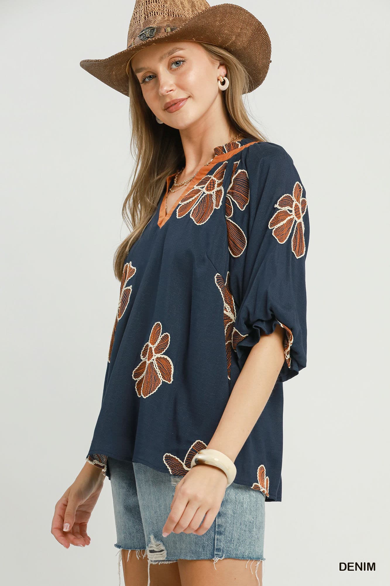 Floral Embroidered V-Neck Relaxed Top-TOP-Umgee-Stuffology - Where Vintage Meets Modern, A Boutique for Real Women in Crosbyton, TX