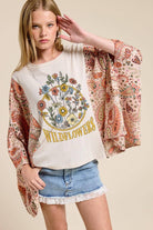 Wildflowers Vintage Graphic Rustic Contrast Poncho Top-Graphic Tees-Zutter-Stuffology - Where Vintage Meets Modern, A Boutique for Real Women in Crosbyton, TX