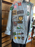 Multi Patch Oversized Denim Shirt Jacket-Denim Jacket-HiteJeans-Stuffology - Where Vintage Meets Modern, A Boutique for Real Women in Crosbyton, TX
