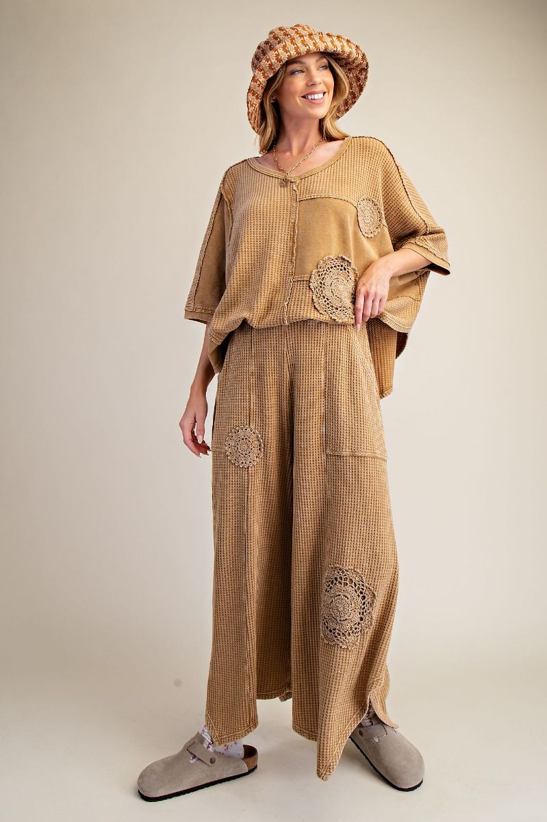 Crochet Patch Waffle Knit Top-Oversized Top-Stuffology Boutique -Stuffology - Where Vintage Meets Modern, A Boutique for Real Women in Crosbyton, TX