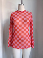 RED PINK CHECKER MESH TOP /STUFFOLOGY BOUTIQUE-MESH TOP-Turquoise Haven-Stuffology - Where Vintage Meets Modern, A Boutique for Real Women in Crosbyton, TX