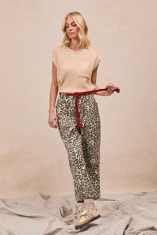Braided Waist Belt Patch Leopard Pants-Pants-BiBi-Stuffology - Where Vintage Meets Modern, A Boutique for Real Women in Crosbyton, TX