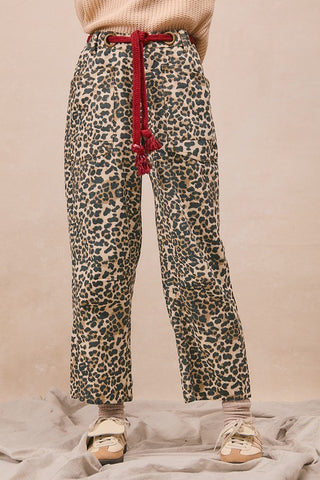 Braided Waist Belt Patch Leopard Pants-Pants-BiBi-Stuffology - Where Vintage Meets Modern, A Boutique for Real Women in Crosbyton, TX