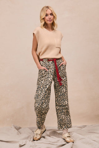 Braided Waist Belt Patch Leopard Pants-Pants-BiBi-Stuffology - Where Vintage Meets Modern, A Boutique for Real Women in Crosbyton, TX