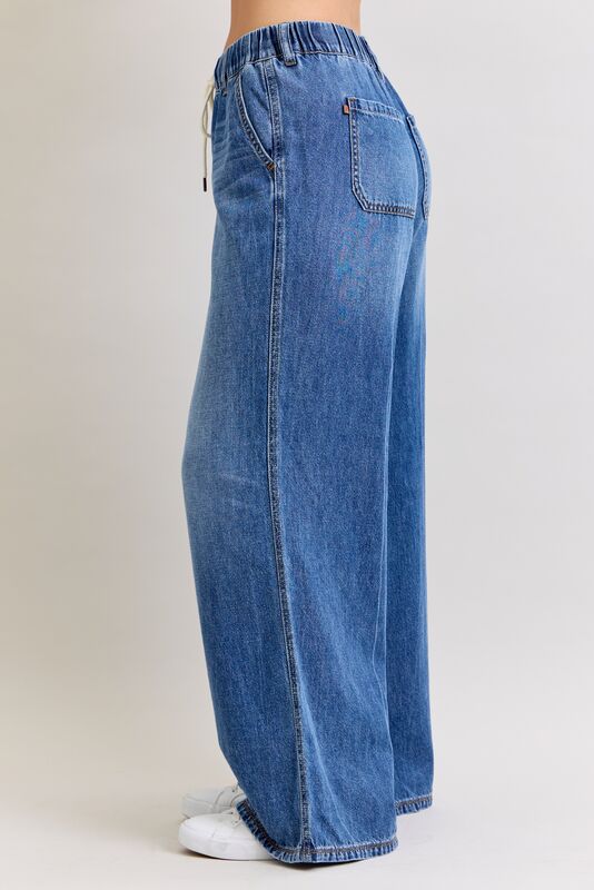 Judy Blue Drawstring Palazzo Jeans-Jeans-JUDY BLUE-Stuffology - Where Vintage Meets Modern, A Boutique for Real Women in Crosbyton, TX