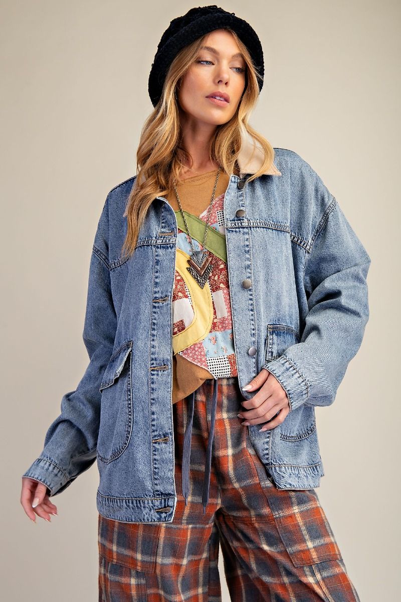 Washed Stretch Denim Jacket-Jackets-Easel-Stuffology - Where Vintage Meets Modern, A Boutique for Real Women in Crosbyton, TX