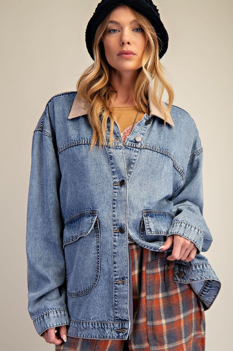Washed Stretch Denim Jacket-Jackets-Easel-Stuffology - Where Vintage Meets Modern, A Boutique for Real Women in Crosbyton, TX