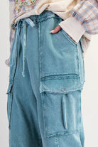 Washed Wide Leg Cargo Pants - Teal-pants-EASEL-Stuffology - Where Vintage Meets Modern, A Boutique for Real Women in Crosbyton, TX