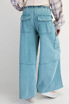 Washed Wide Leg Cargo Pants - Teal-pants-EASEL-Stuffology - Where Vintage Meets Modern, A Boutique for Real Women in Crosbyton, TX