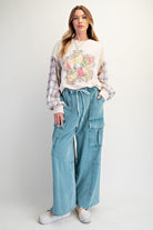 Washed Wide Leg Cargo Pants - Teal-pants-EASEL-Stuffology - Where Vintage Meets Modern, A Boutique for Real Women in Crosbyton, TX