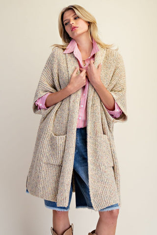 Khaki Multicolor Speckled Chunky Knit Cardigan-Sweater Cardigan-EASEL-Stuffology - Where Vintage Meets Modern, A Boutique for Real Women in Crosbyton, TX