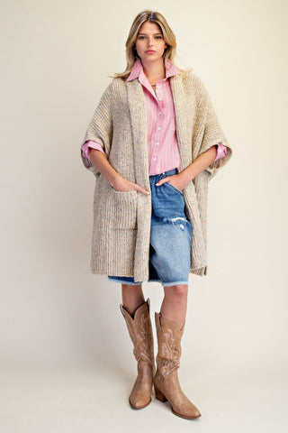 Khaki Multicolor Speckled Chunky Knit Cardigan-Sweater Cardigan-EASEL-Stuffology - Where Vintage Meets Modern, A Boutique for Real Women in Crosbyton, TX