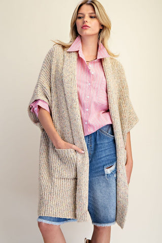 Khaki Multicolor Speckled Chunky Knit Cardigan-Sweater Cardigan-EASEL-Stuffology - Where Vintage Meets Modern, A Boutique for Real Women in Crosbyton, TX