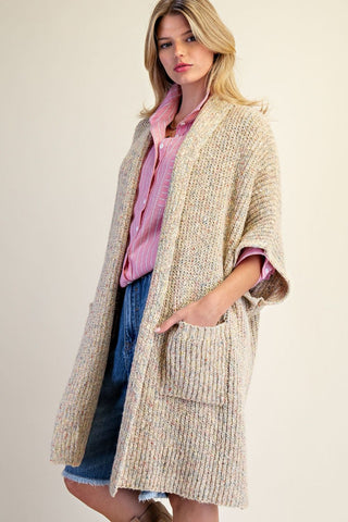 Khaki Multicolor Speckled Chunky Knit Cardigan-Sweater Cardigan-EASEL-Stuffology - Where Vintage Meets Modern, A Boutique for Real Women in Crosbyton, TX