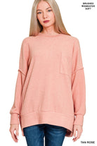 Brushed Melange Drop Shoulder Oversized Sweater with Pocket-Sweaters-ZENANA-Stuffology - Where Vintage Meets Modern, A Boutique for Real Women in Crosbyton, TX