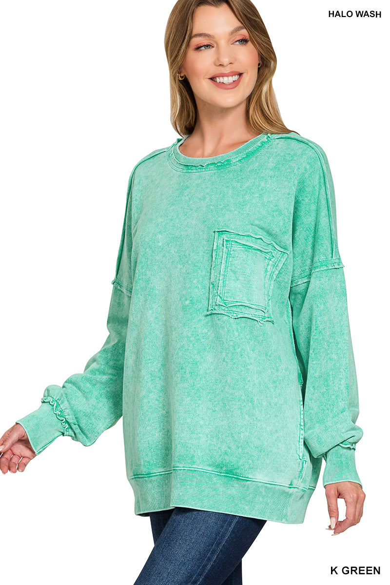 Halo Washed French Terry Exposed - Seam Sweatshirt-SWEATSHIRT-Zenana-Stuffology - Where Vintage Meets Modern, A Boutique for Real Women in Crosbyton, TX