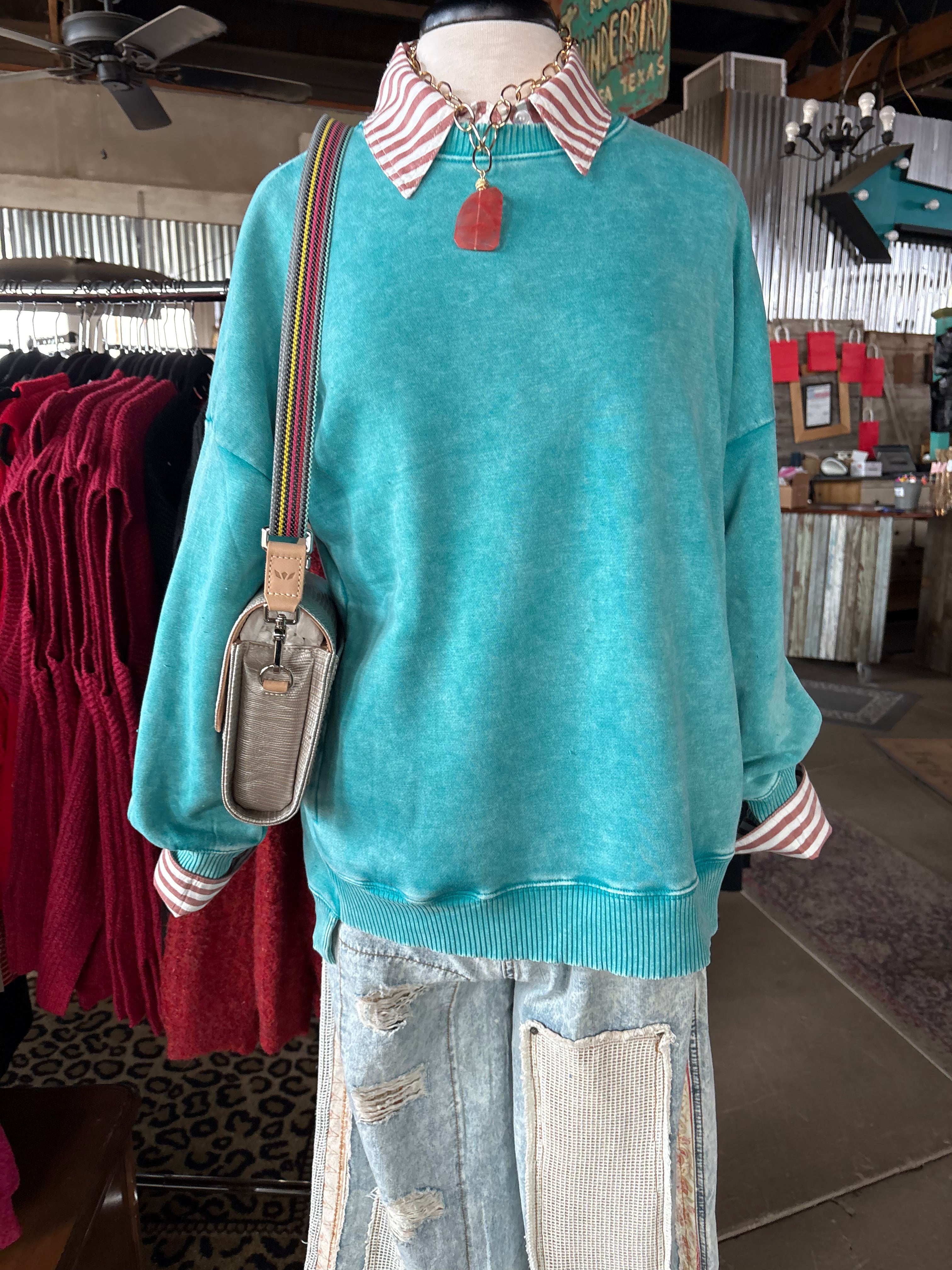 Acid WashFleece Hi-Low Pullover with Pockets-Zenana-Stuffology - Where Vintage Meets Modern, A Boutique for Real Women in Crosbyton, TX