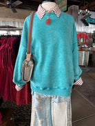 Acid WashFleece Hi-Low Pullover with Pockets-Zenana-Stuffology - Where Vintage Meets Modern, A Boutique for Real Women in Crosbyton, TX